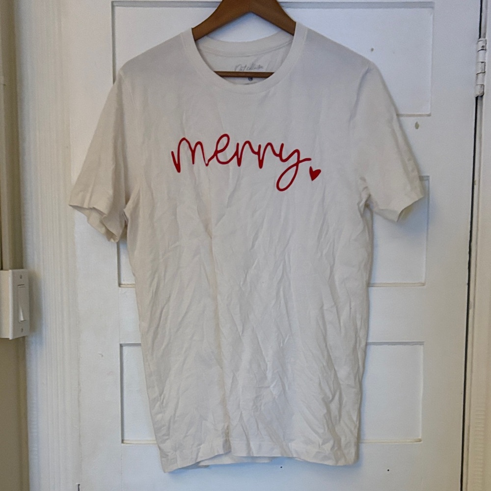 Merry White T-Shirt with Red Print